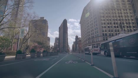 pov shot of empty streets of new york manhattan during the covid19 coronavirus epidemic outbreak people with masks