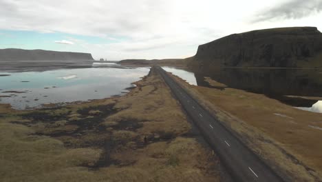 aerial flyover of ring road in iceland