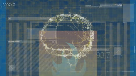 animation of human brain, firewall, statistics and data processing