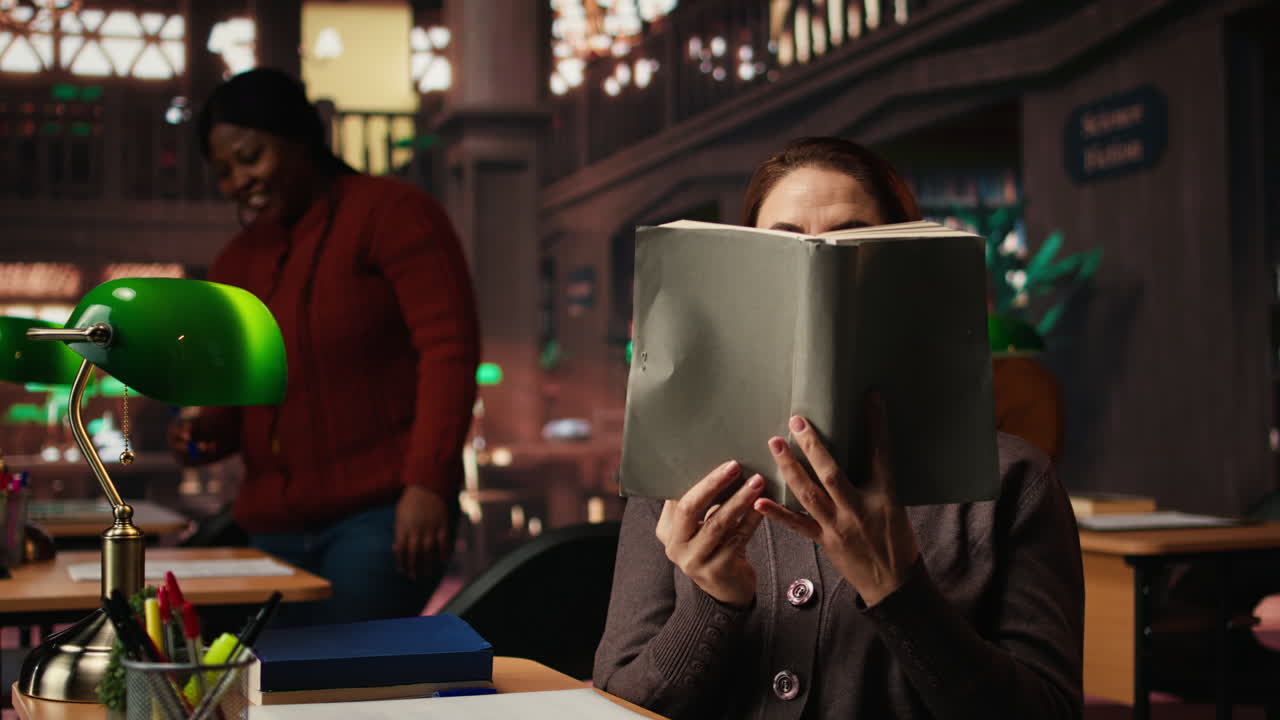 People reading books in a library