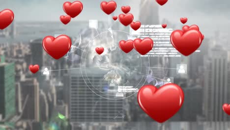 city with digital globe and hearts