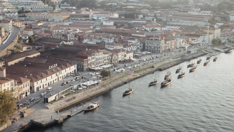 aerial view of a portuguese riverfront town