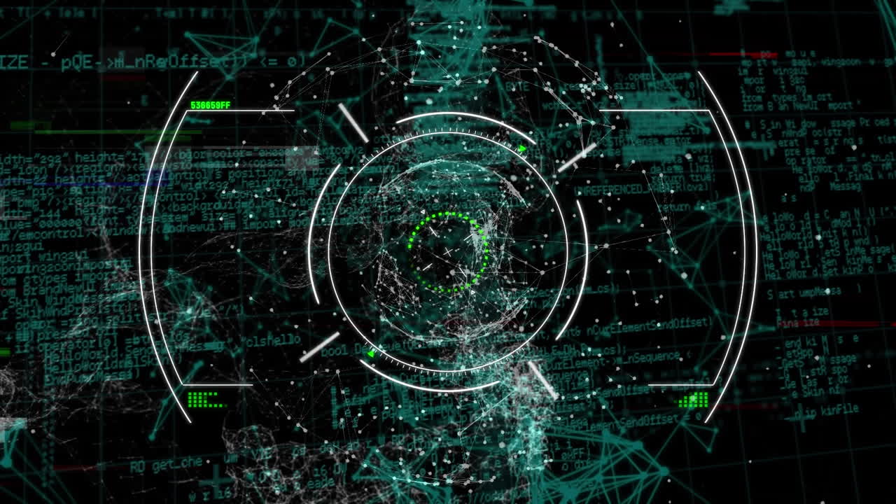 animación del escaneo de alcance en todo el mundo de la red de conexiones y procesamiento de datos