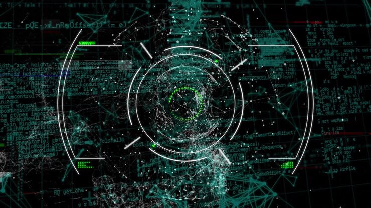Animation af skop-scanning over en klode af netværksforbindelser og databehandling