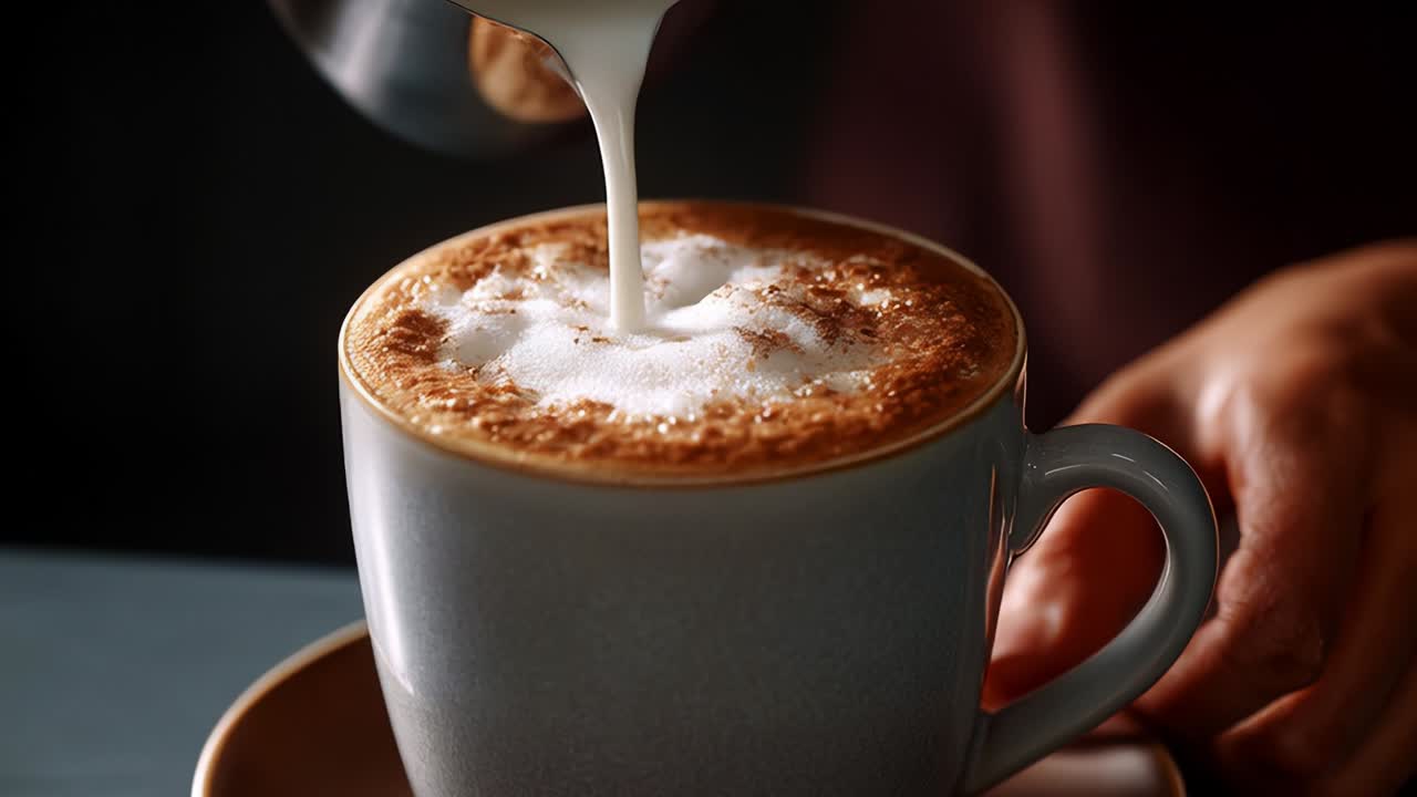 Cappuccino with Milk Being Poured