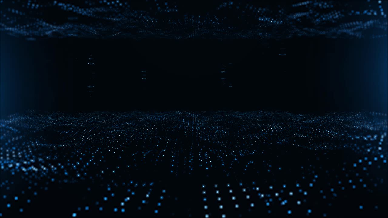 Abstract Digital Particles Flowing in a Dark Blue Space