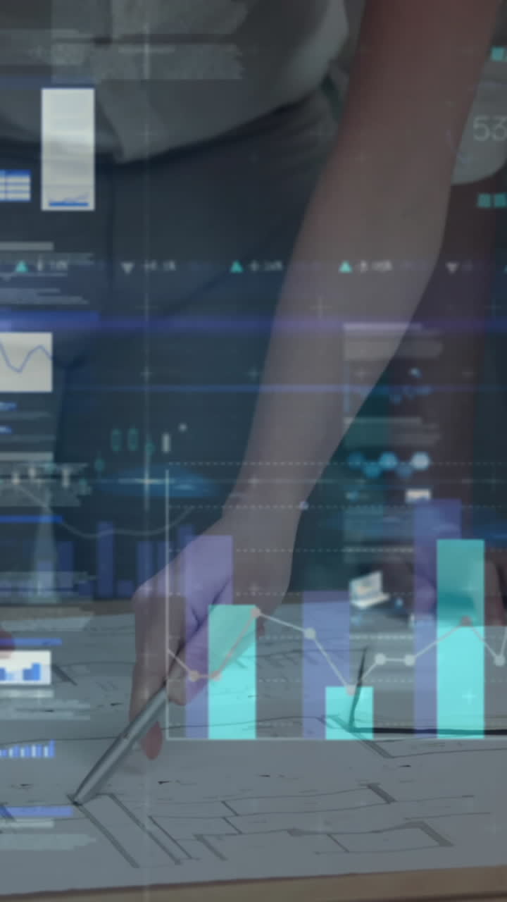 animación de estadísticas y procesamiento de datos financieros sobre empresarios en reuniones