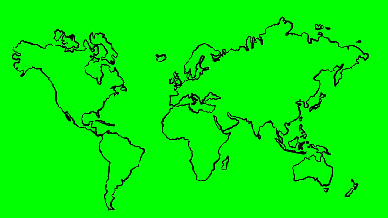 dibujo del mundo contorno mapa en pantalla verde tablero blanco aislado