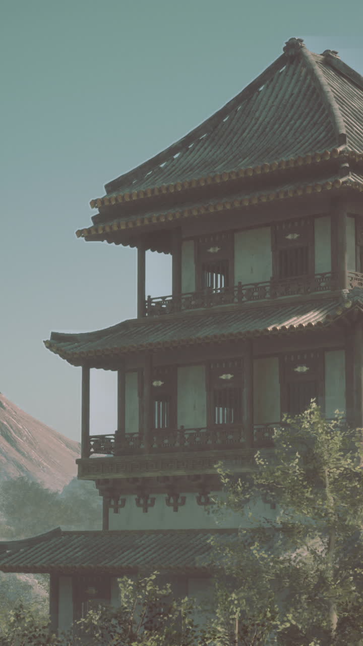 산 속 의 전통적 인 중국 파고다