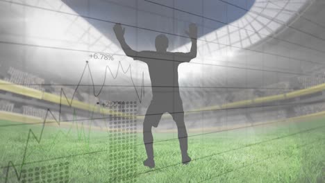 Animation-Von-Grafiken-Und-Datenverarbeitung-über-Fußballer-Und-Sportstadien