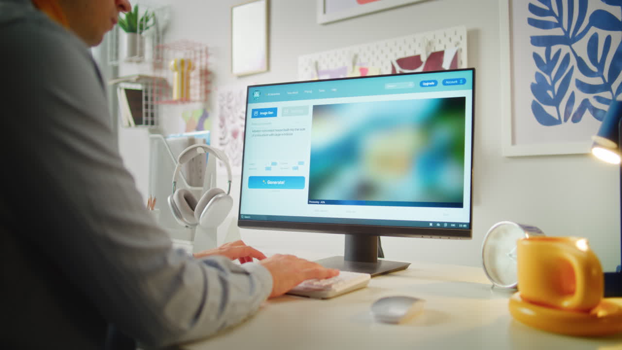 집에서 컴퓨터로 일하는 사람