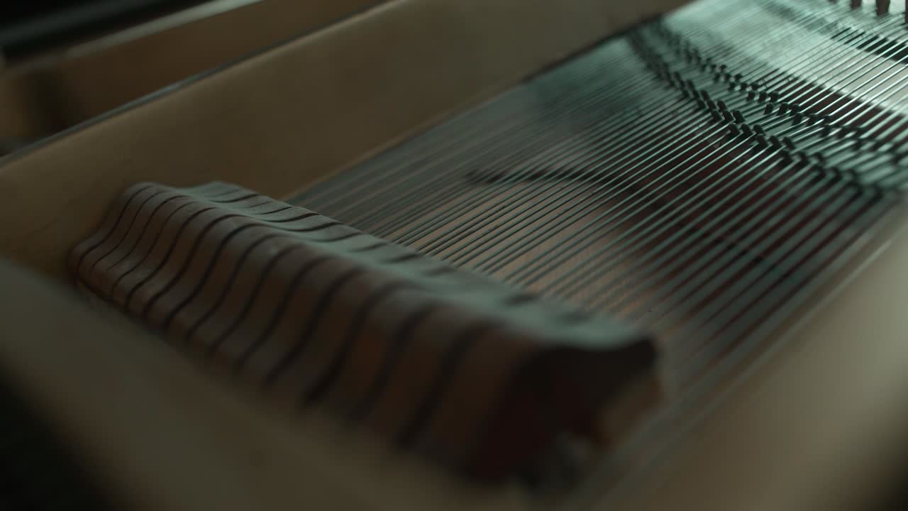 piano grabado desde adentro, cuerdas tocando