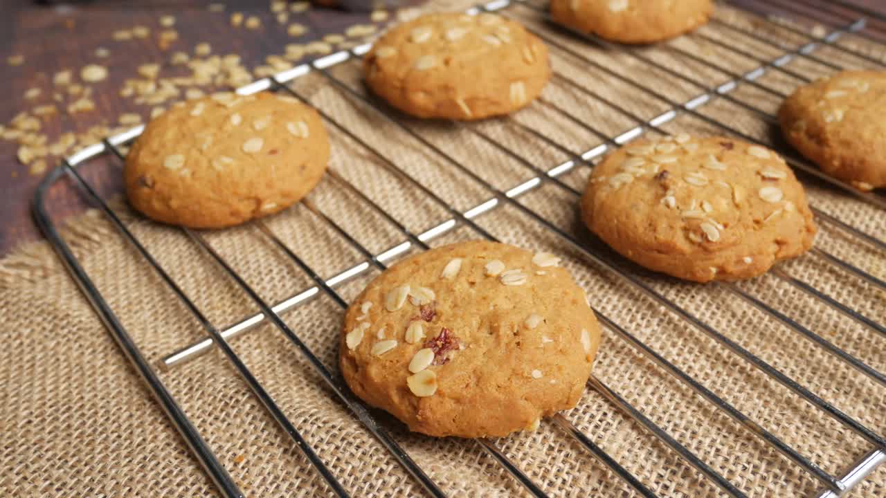 Oatmeal Cookies Cooling on a Wire Rack