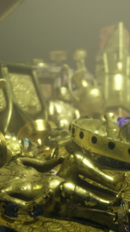 hidden treasure gleams under the light in an ancient chest of gold artifacts