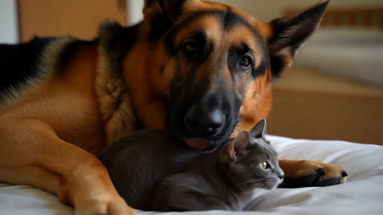 German Shepherd and Cat Companionship