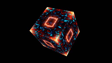 eternal magic flame cube square core energy surface and fire on the corner