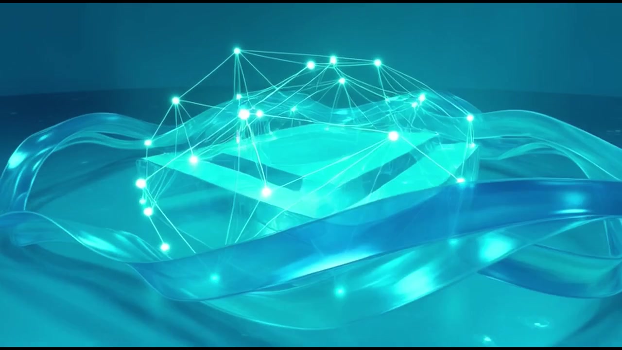 Abstract Digital Network Connection with Flowing Blue Ribbons