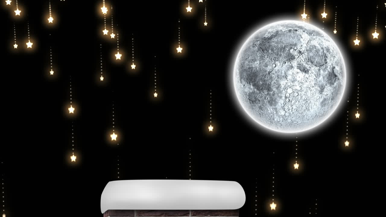 굴 ⁇ , 별이 떨어지고 달이 있는 겨울 크리스마스 풍경의 애니메이션