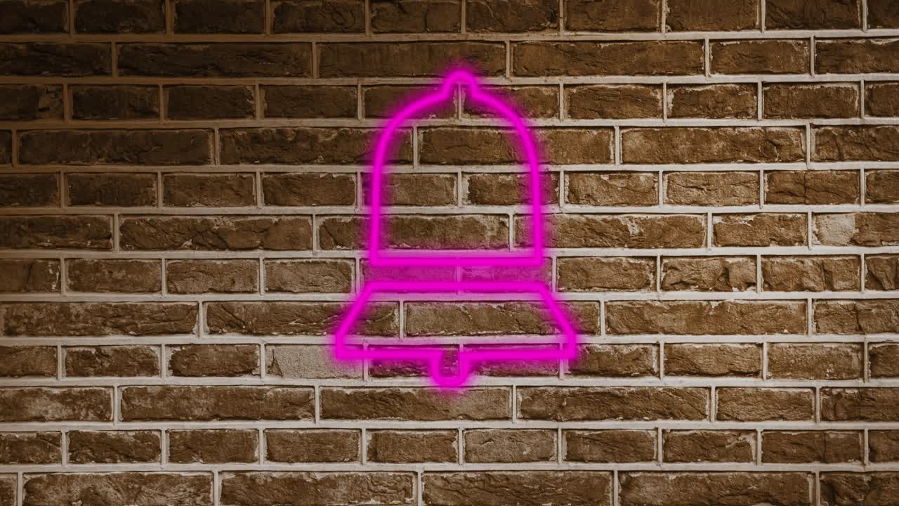 벽돌 벽 4k에 네온 표지판을 내려 놓습니다.