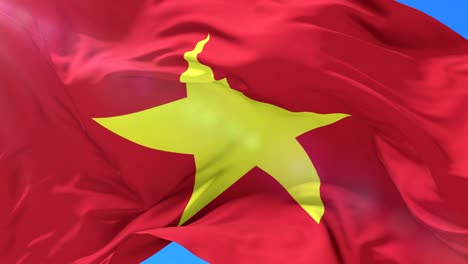 vietnamese flag waving at wind with blue sky, loop