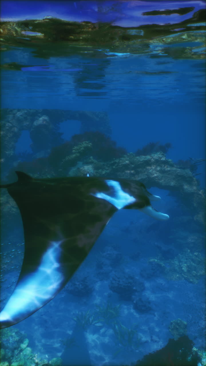 산호초 를 헤엄치는 만타 레이