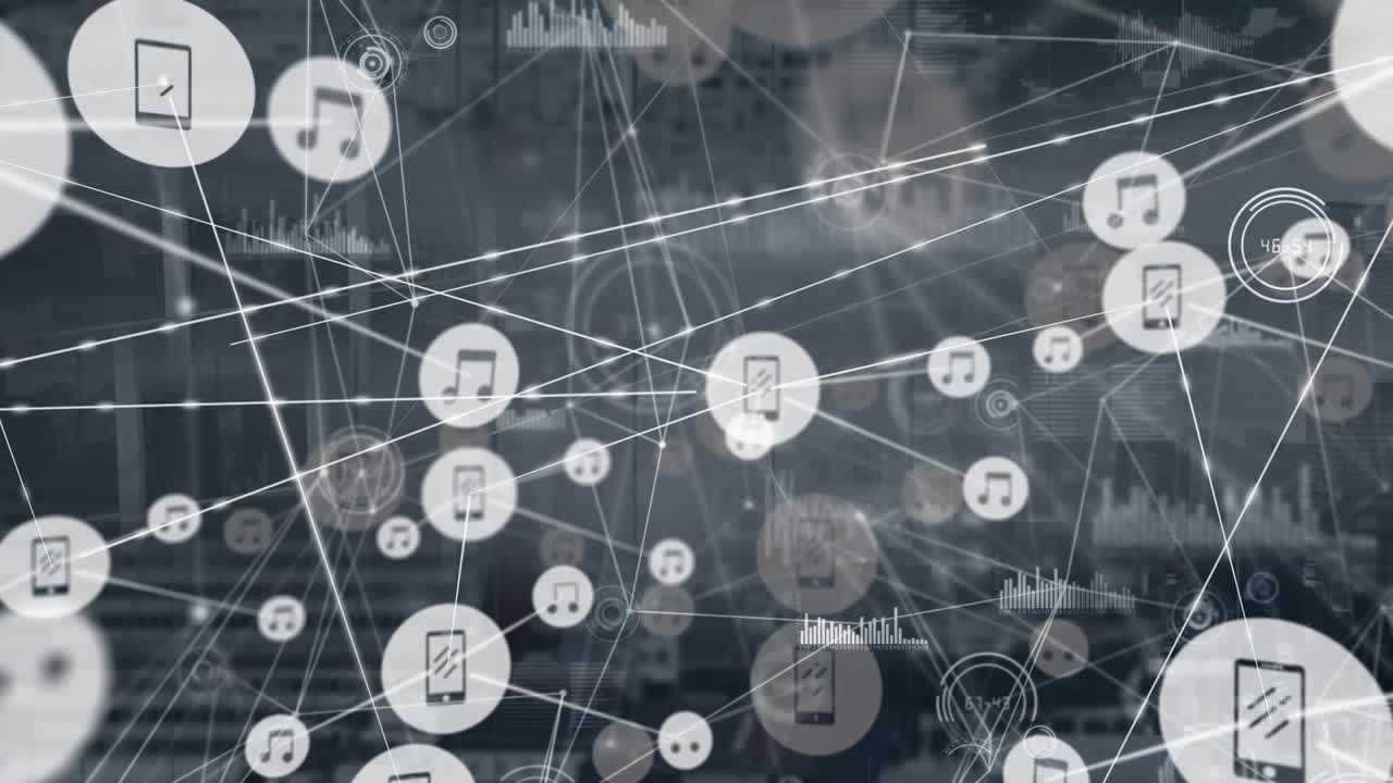 Animazione di una rete di connessioni in una server room