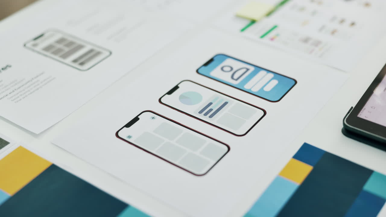 Mobile App Design Mockups on Paper