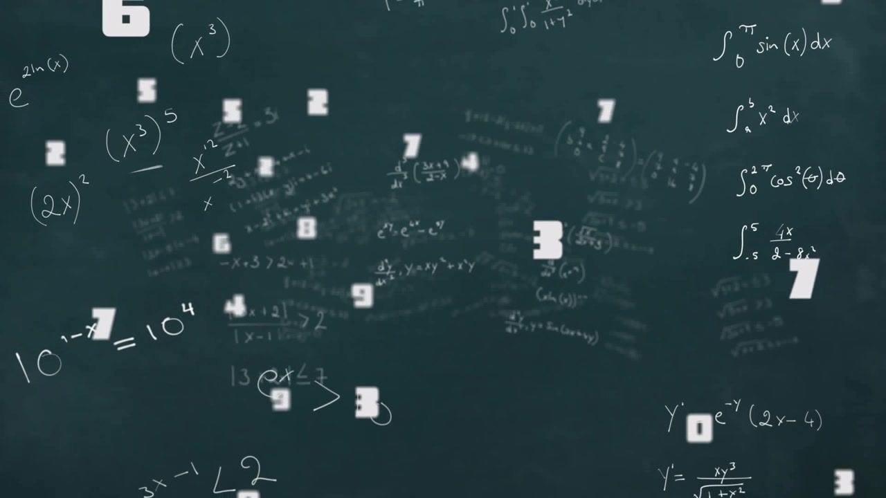 On start number tiles rising from chalkboard, clustering, emphasizing math, then dispersing back