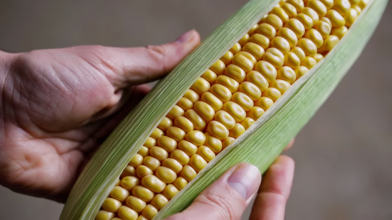 Hands holding a fresh ear of corn
