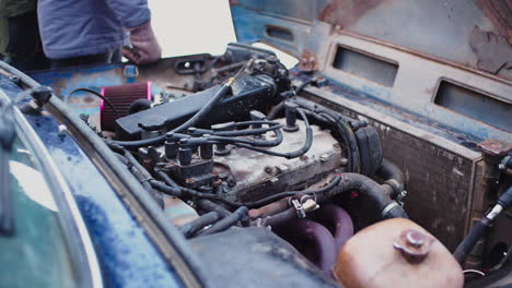 open hood of a vintage car