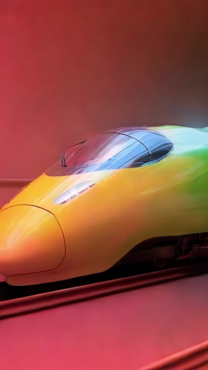 Ein lebendiger, futuristischer Zug rast durch eine leuchtend blaue Kulisse, präsentiert dynamische Bewegung und schlankes Design und steht für Innovation in der Verkehrstechnologie.