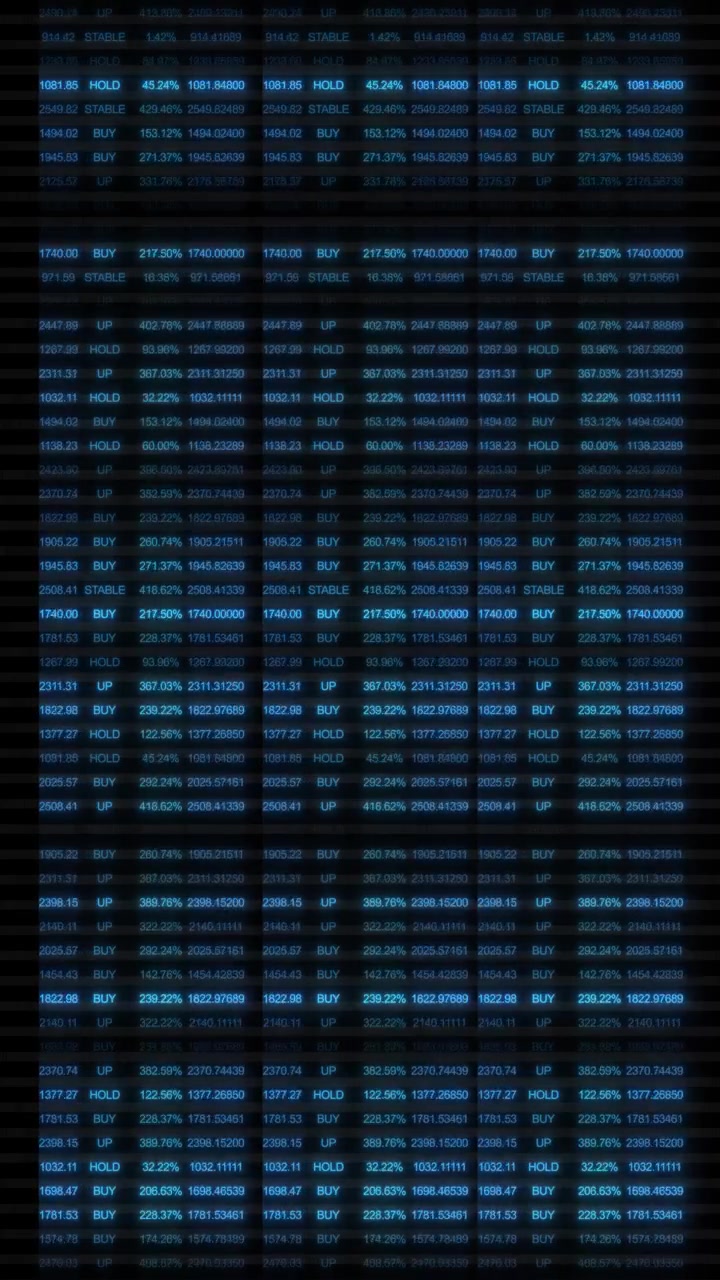 Blue stock market dashboard background buy hold stable rows percentage data and dark financial