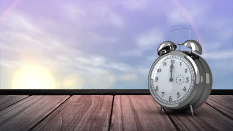 reloj despertador durante la puesta y la salida del sol