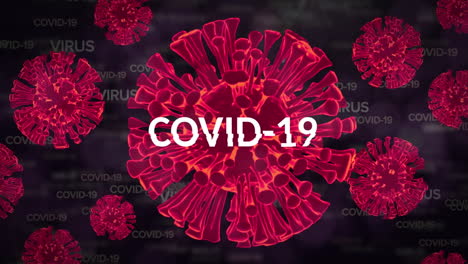 texto de covid-19 sobre múltiples células de covid-19 flotando contra los textos de concepto de covid-19