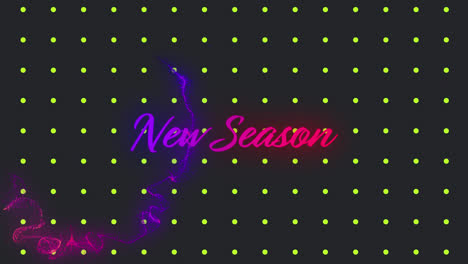 animation of new season text over glowing yellow dots and moving colorful wave