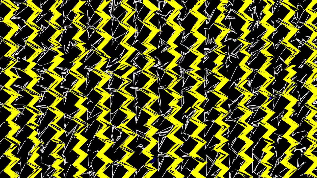 Dynamic sequence of abstract lightning patterns in vibrant yellow and black, showcasing energetic motion and visual rhythm through continuous zigzagging shapes