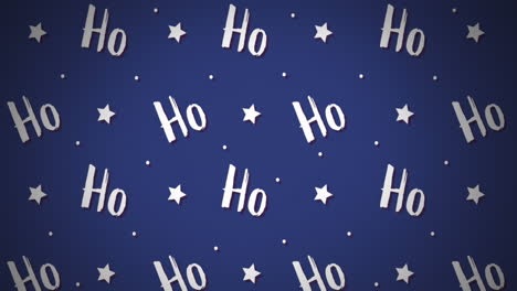 animation of ho ho text banners and star icons in seamless pattern against blue background