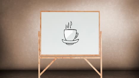 Dibujo-De-Una-Taza-De-Café-En-Una-Pizarra-Blanca