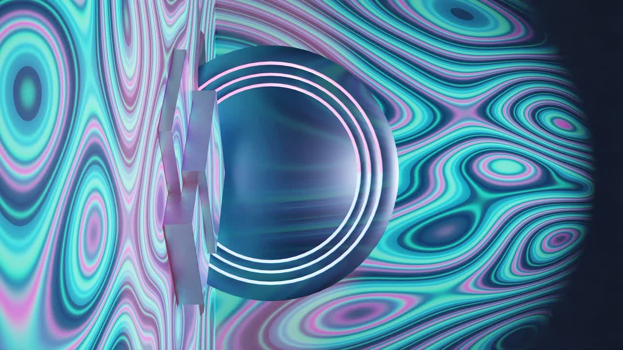 podio cromado para la exhibición de productos con patrón de color azul hipnótico de fondo giratorio, vertical