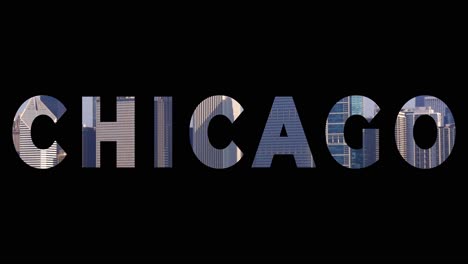 Shot-Of-City-Buildings-And-Skyline-In-America-Illinois-Overlaid-With-Graphic-Spelling-Out-Chicago