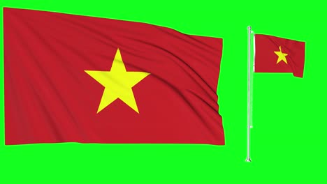 Greenscreen-Schwenkt-Vietnam-Flagge-Oder-Fahnenmast