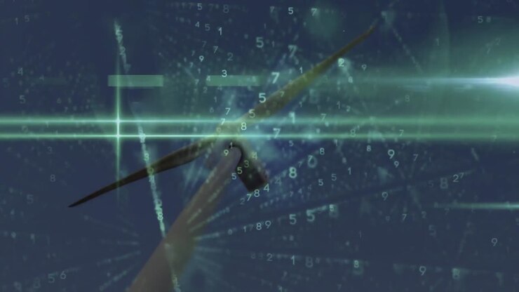 Animation of data processing over wind turbine