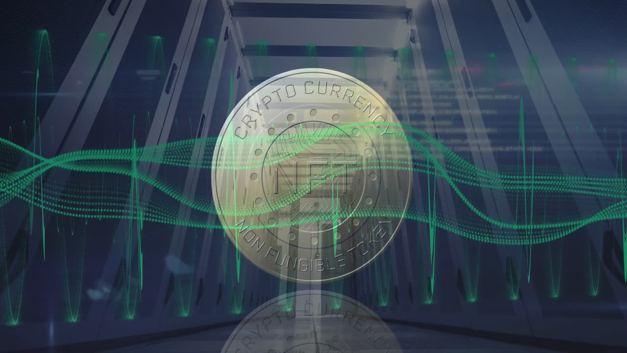 animación de la moneda con nft y gráficos sobre los servidores