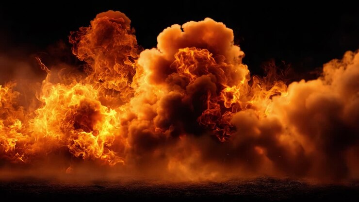 Spectacular Inferno: A Captivating Display of Fiery Flames and Volatile Smoke in an Explosive Fire Image Capturing the Essence of Heat and Energy