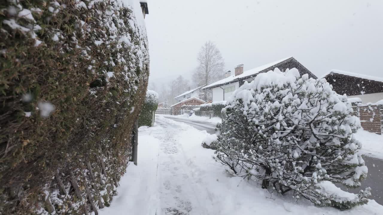 Person's POV Walking In The Snowy Sidewalk During Snowfall