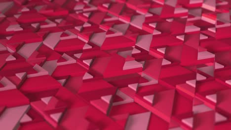 crimson red of minimalism. selective focus. blurriness 3d rendering of looped animation with the movement of geometric triangles. endless background for presentation. business animation