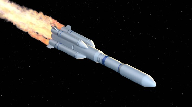 Rocket in the space, 3d rendering.