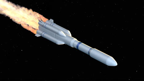 cohete en el espacio, renderización en 3d.