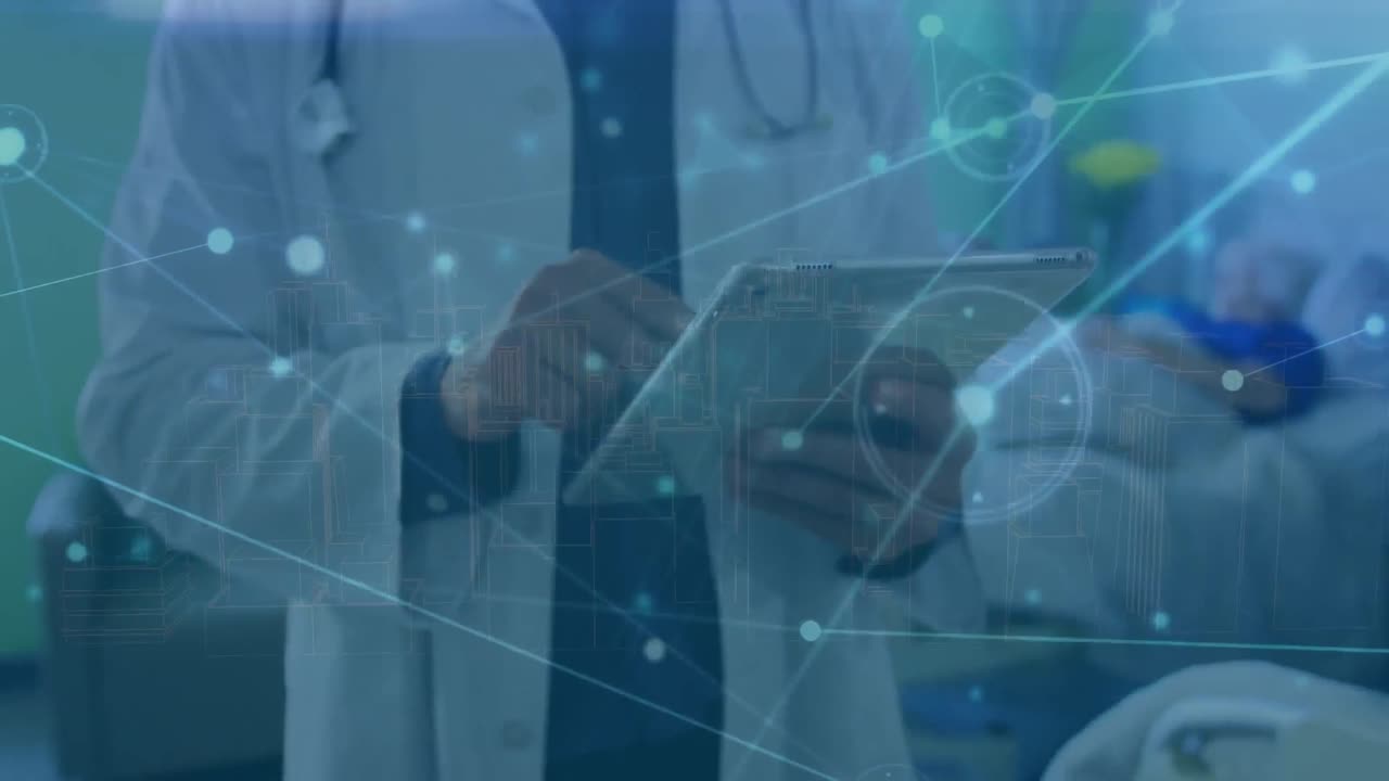 animación de la red de conexiones sobre el médico caucásico