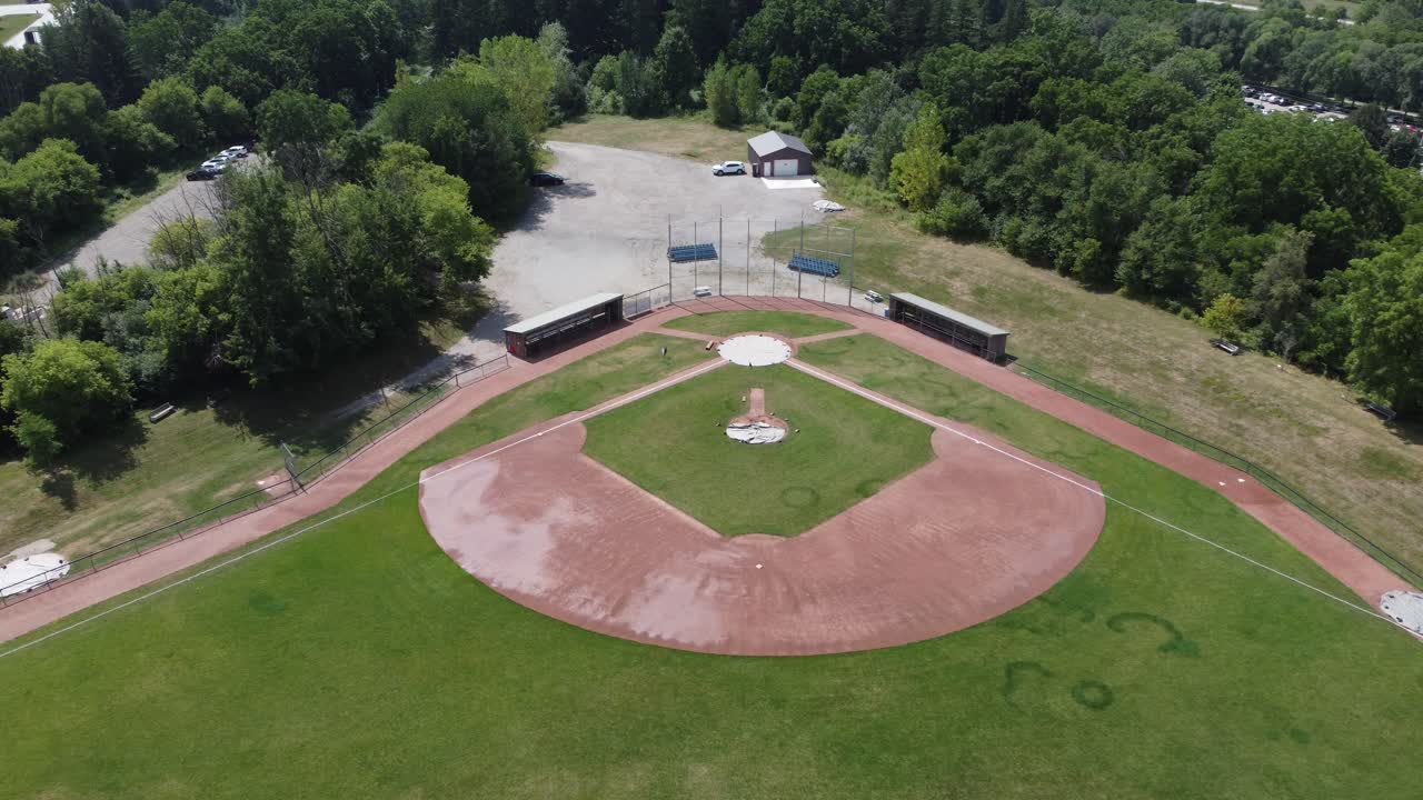 Drone Aerial View of Rural Ontario Baseball Diamond